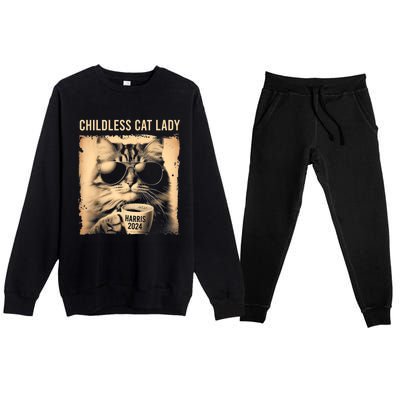 Childless Cat Lady Vintage Coffee Cat Premium Crewneck Sweatsuit Set