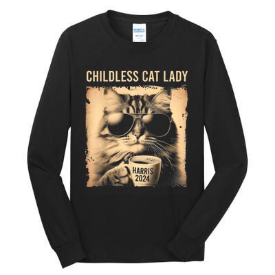 Childless Cat Lady Vintage Coffee Cat Tall Long Sleeve T-Shirt