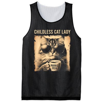 Childless Cat Lady Vintage Coffee Cat Mesh Reversible Basketball Jersey Tank