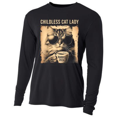 Childless Cat Lady Vintage Coffee Cat Cooling Performance Long Sleeve Crew