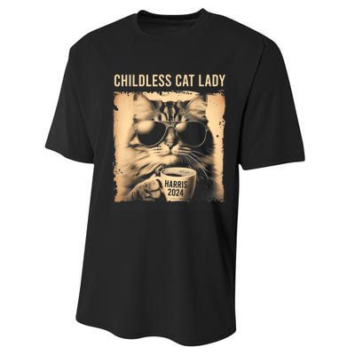 Childless Cat Lady Vintage Coffee Cat Performance Sprint T-Shirt