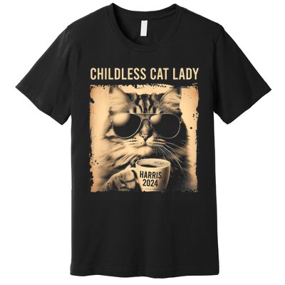 Childless Cat Lady Vintage Coffee Cat Premium T-Shirt