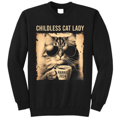 Childless Cat Lady Vintage Coffee Cat Tall Sweatshirt