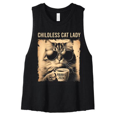 Childless Cat Lady Vintage Coffee Cat Women's Racerback Cropped Tank