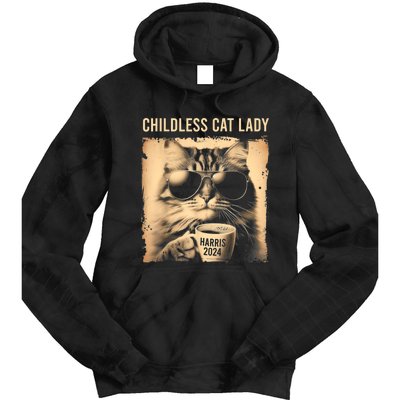 Childless Cat Lady Vintage Coffee Cat Tie Dye Hoodie