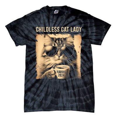 Childless Cat Lady Vintage Coffee Cat Tie-Dye T-Shirt