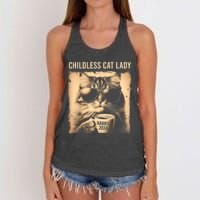 Childless Cat Lady Vintage Coffee Cat Women's Knotted Racerback Tank