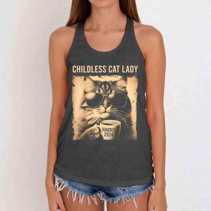 Childless Cat Lady Vintage Coffee Cat Women's Knotted Racerback Tank