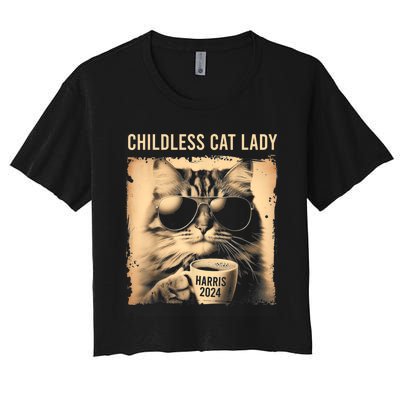 Childless Cat Lady Vintage Coffee Cat Women's Crop Top Tee