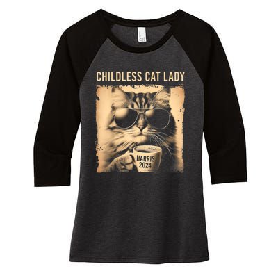 Childless Cat Lady Vintage Coffee Cat Women's Tri-Blend 3/4-Sleeve Raglan Shirt