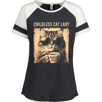 Childless Cat Lady Vintage Coffee Cat Enza Ladies Jersey Colorblock Tee