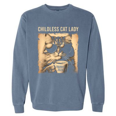 Childless Cat Lady Vintage Coffee Cat Garment-Dyed Sweatshirt