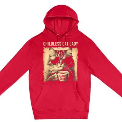 Childless Cat Lady Vintage Coffee Cat Premium Pullover Hoodie