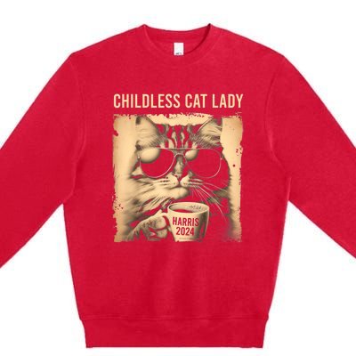 Childless Cat Lady Vintage Coffee Cat Premium Crewneck Sweatshirt