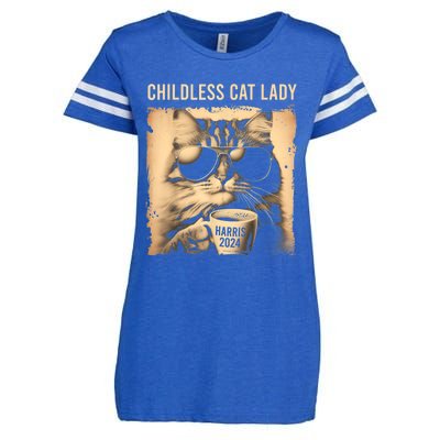 Childless Cat Lady Vintage Coffee Cat Enza Ladies Jersey Football T-Shirt