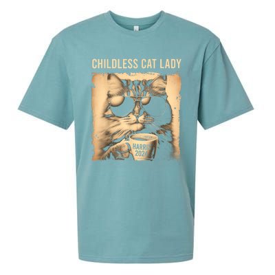 Childless Cat Lady Vintage Coffee Cat Sueded Cloud Jersey T-Shirt