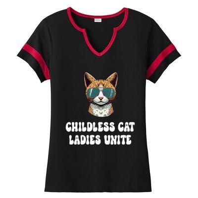 Childless Cat Ladies Unite Funny Cute Ladies Halftime Notch Neck Tee