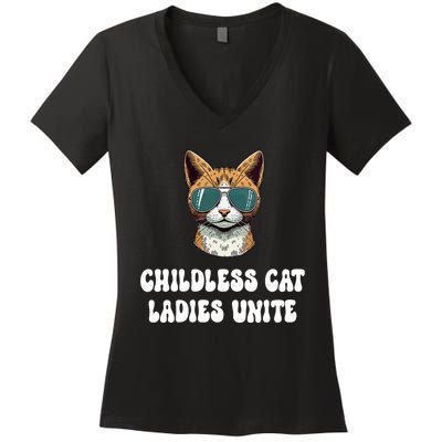 Childless Cat Ladies Unite Funny Cute Women's V-Neck T-Shirt