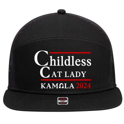 Childless Cat Lady 2024 Kamala 7 Panel Mesh Trucker Snapback Hat