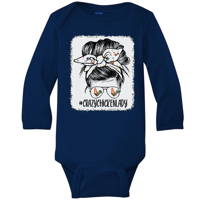 Crazy Chicken Lady Messy Bun Hair Baby Long Sleeve Bodysuit