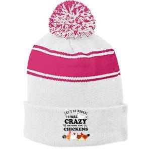 Crazy Chicken Lady Shirts Lets Be Honest I Was Crazy Before Stripe Pom Pom Beanie