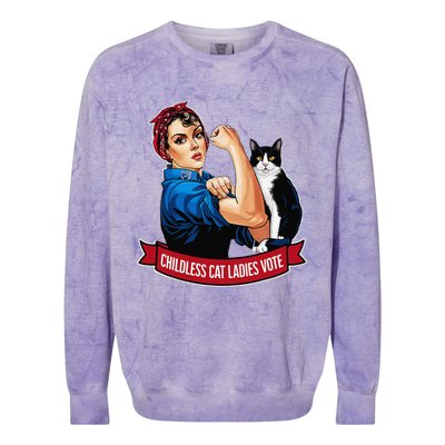 Childless Cat Ladies Vote Rosie The Riveter Colorblast Crewneck Sweatshirt