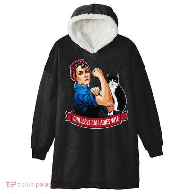 Childless Cat Ladies Vote Rosie The Riveter Hooded Wearable Blanket