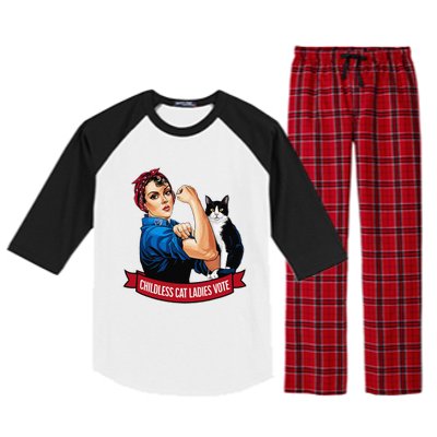 Childless Cat Ladies Vote Rosie The Riveter Raglan Sleeve Pajama Set