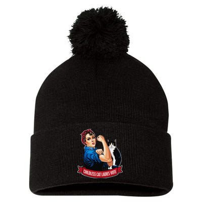 Childless Cat Ladies Vote Rosie The Riveter Pom Pom 12in Knit Beanie