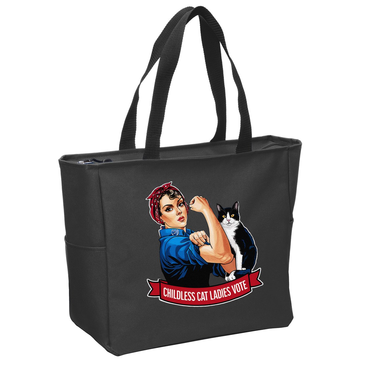 Childless Cat Ladies Vote Rosie The Riveter Zip Tote Bag