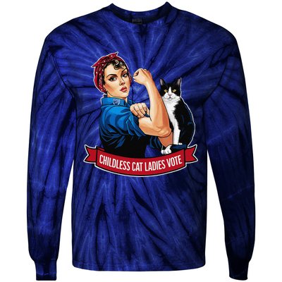 Childless Cat Ladies Vote Rosie The Riveter Tie-Dye Long Sleeve Shirt