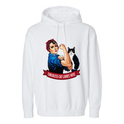 Childless Cat Ladies Vote Rosie The Riveter Garment-Dyed Fleece Hoodie