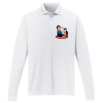 Childless Cat Ladies Vote Rosie The Riveter Performance Long Sleeve Polo