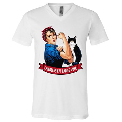 Childless Cat Ladies Vote Rosie The Riveter V-Neck T-Shirt