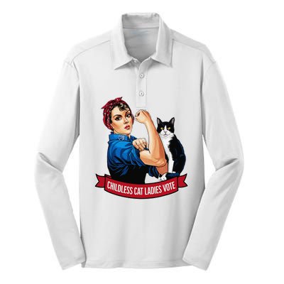 Childless Cat Ladies Vote Rosie The Riveter Silk Touch Performance Long Sleeve Polo