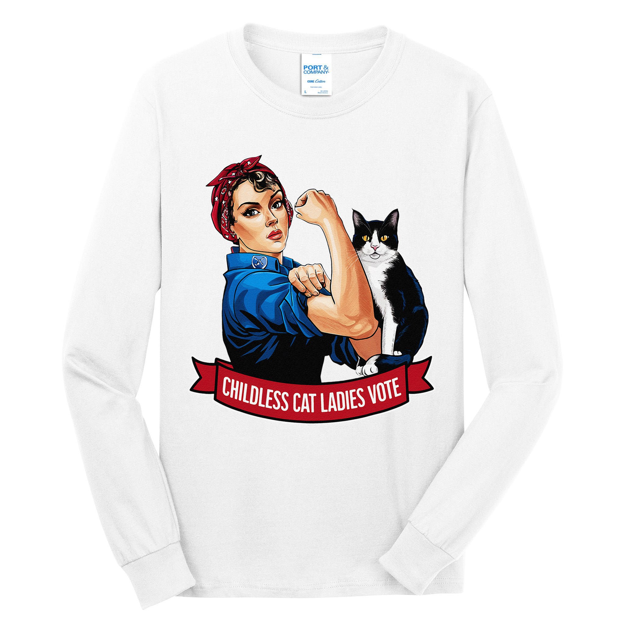 Childless Cat Ladies Vote Rosie The Riveter Tall Long Sleeve T-Shirt