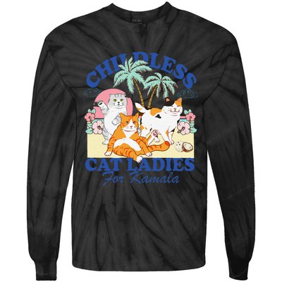 Childless Cat Ladies Vote Rosie The Riveter Kamala Summer Tie-Dye Long Sleeve Shirt