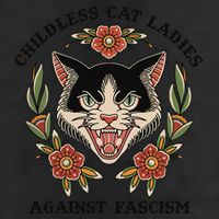 Childless Cat Ladies Against Fascism 7 Panel Mesh Trucker Snapback Hat