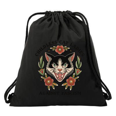 Childless Cat Ladies Against Fascism Drawstring Bag
