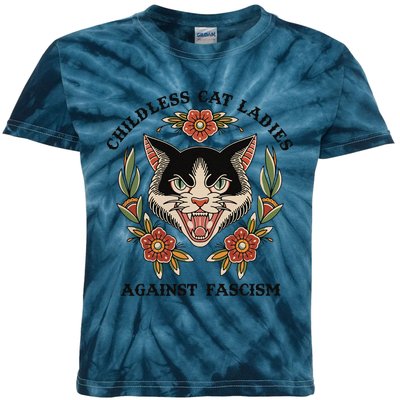 Childless Cat Ladies Against Fascism Kids Tie-Dye T-Shirt