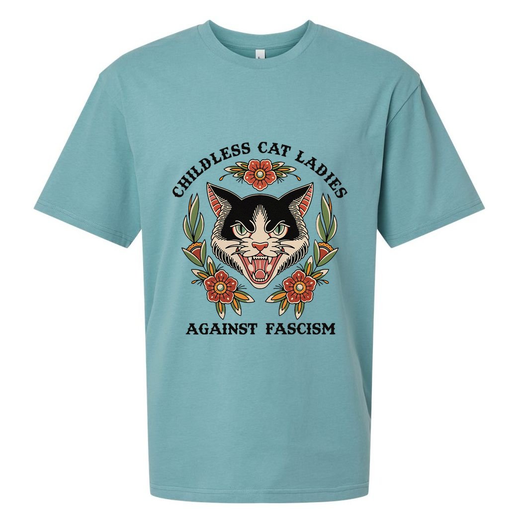 Childless Cat Ladies Against Fascism Sueded Cloud Jersey T-Shirt