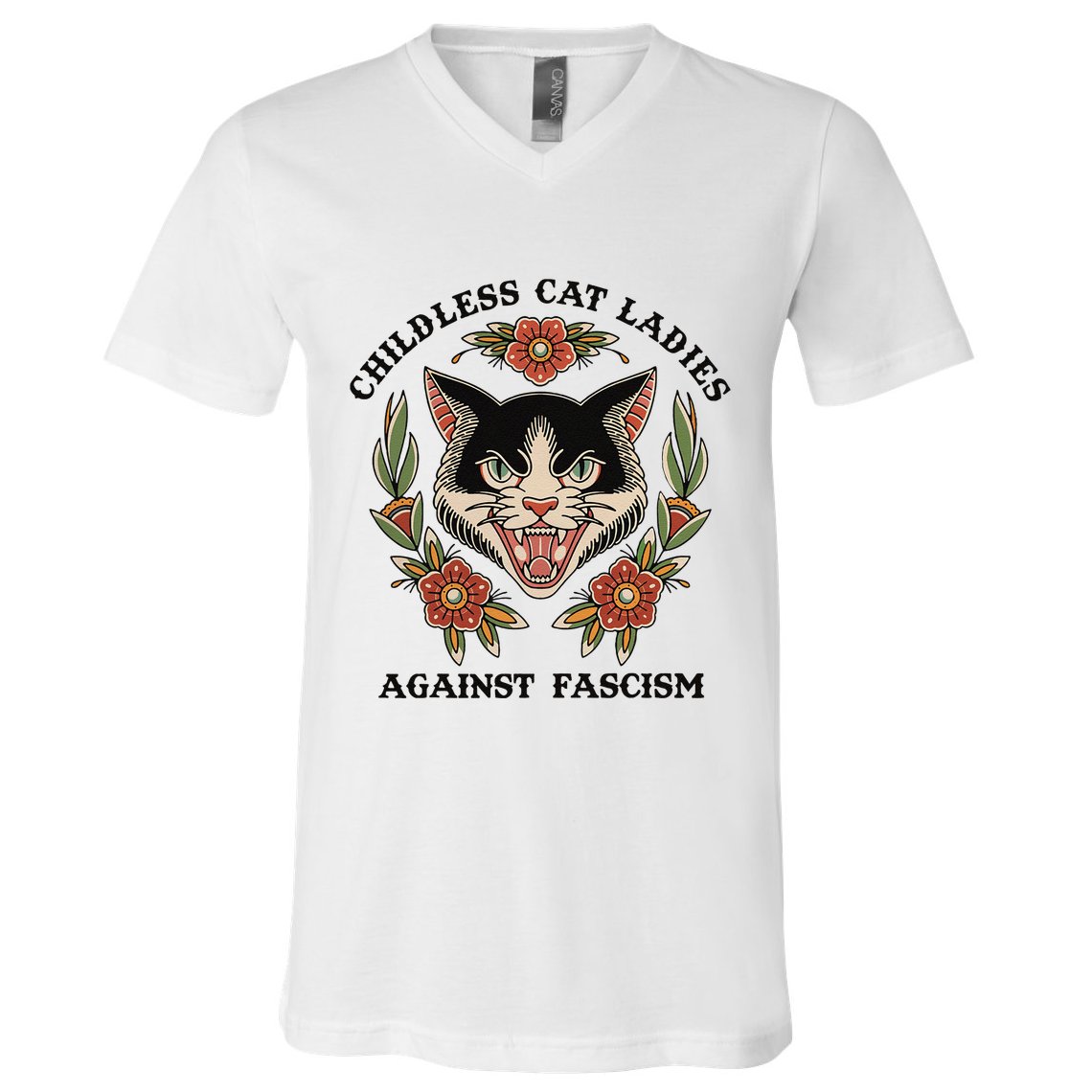 Childless Cat Ladies Against Fascism V-Neck T-Shirt