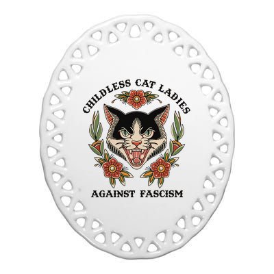 Childless Cat Ladies Against Fascism Ceramic Oval Ornament