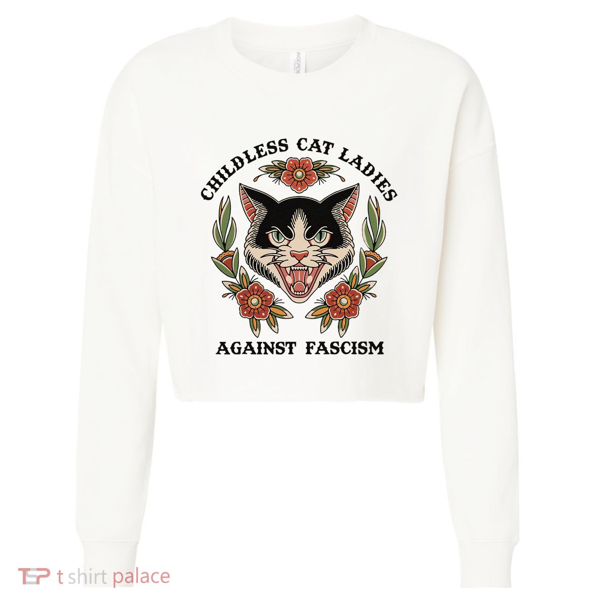Childless Cat Ladies Against Fascism Cropped Pullover Crew