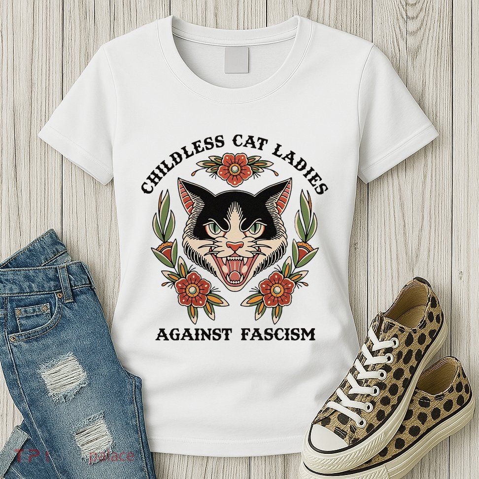 Childless Cat Ladies Against Fascism Womens T-Shirt