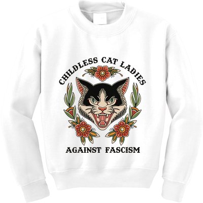 Childless Cat Ladies Against Fascism Kids Sweatshirt