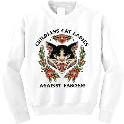 Childless Cat Ladies Against Fascism Kids Sweatshirt