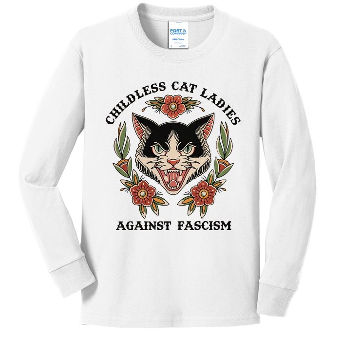 Childless Cat Ladies Against Fascism Kids Long Sleeve Shirt