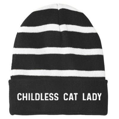 Childless Cat Lady Funny Cute Striped Beanie with Solid Band