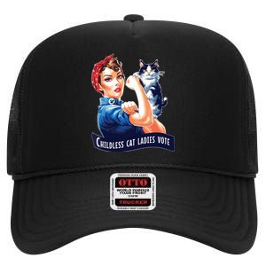 Childless Cat Ladies Vote Rosie The Riveter High Crown Mesh Back Trucker Hat